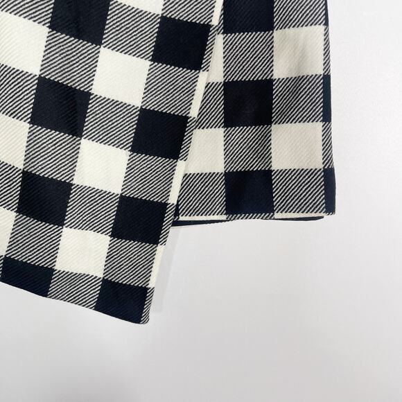 Milly Size 0 Black White Plaid Asymmetric Wrap Skirt Virgin Wool Exposed Button - Picture 4 of 12